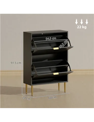 HOMCOM Narrow Shoe Cabinet with 2 Flip Drawers - Black