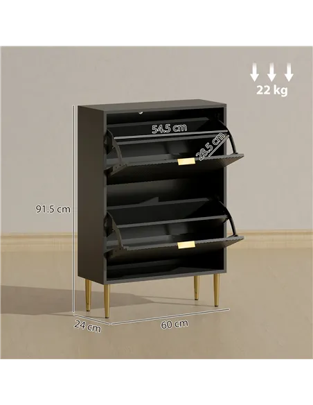 HOMCOM Narrow Shoe Cabinet with 2 Flip Drawers - Black