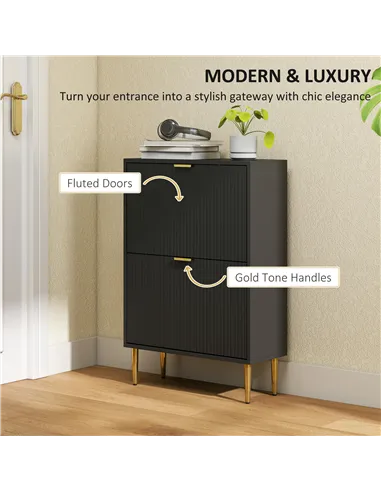 HOMCOM Narrow Shoe Cabinet with 2 Flip Drawers - Black