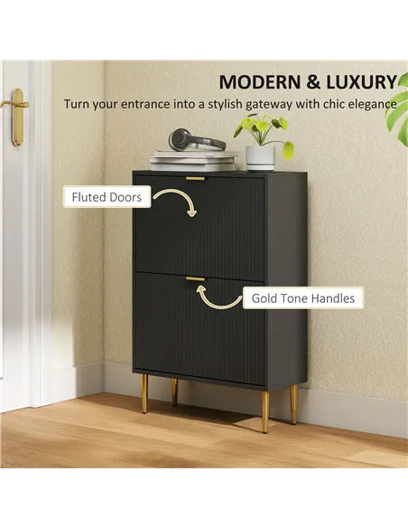HOMCOM Narrow Shoe Cabinet with 2 Flip Drawers - Black