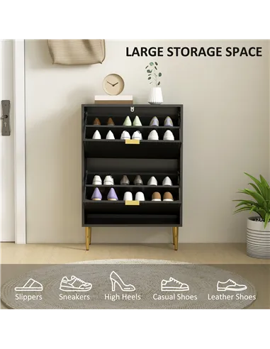 HOMCOM Narrow Shoe Cabinet with 2 Flip Drawers - Black
