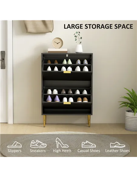 HOMCOM Narrow Shoe Cabinet with 2 Flip Drawers - Black