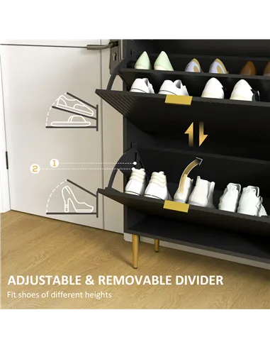 HOMCOM Narrow Shoe Cabinet with 2 Flip Drawers - Black