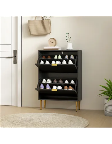 HOMCOM Narrow Shoe Cabinet with 2 Flip Drawers - Black
