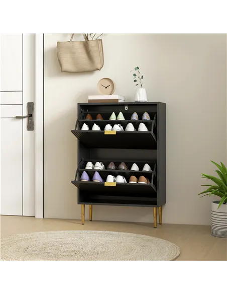 HOMCOM Narrow Shoe Cabinet with 2 Flip Drawers - Black