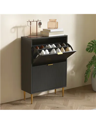 HOMCOM Narrow Shoe Cabinet with 2 Flip Drawers - Black