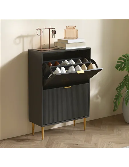 HOMCOM Narrow Shoe Cabinet with 2 Flip Drawers - Black