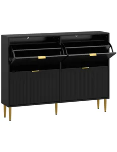 HOMCOM Narrow Shoe Cabinet with 4 Flip Drawers - Black