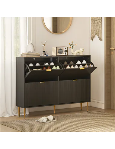 HOMCOM Narrow Shoe Cabinet with 4 Flip Drawers - Black