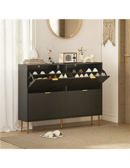 HOMCOM Narrow Shoe Cabinet with 4 Flip Drawers - Black