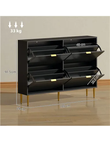 HOMCOM Narrow Shoe Cabinet with 4 Flip Drawers - Black