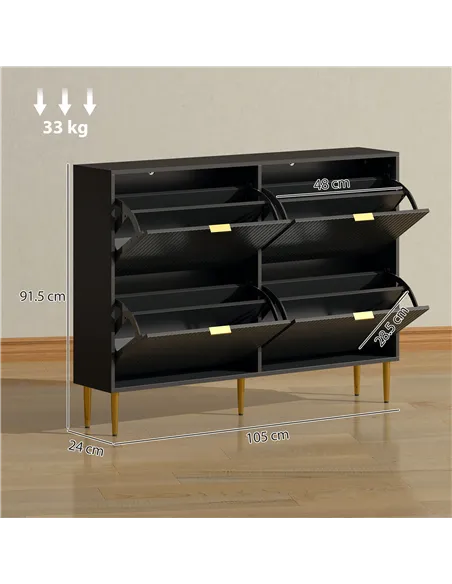 HOMCOM Narrow Shoe Cabinet with 4 Flip Drawers - Black