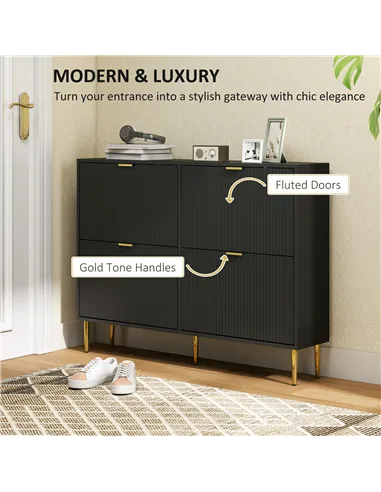 HOMCOM Narrow Shoe Cabinet with 4 Flip Drawers - Black