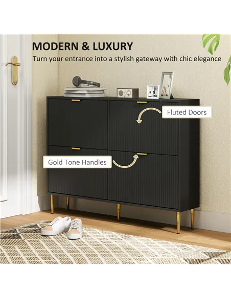 HOMCOM Narrow Shoe Cabinet with 4 Flip Drawers - Black