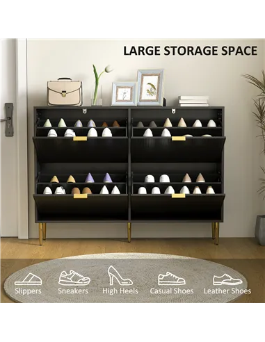 HOMCOM Narrow Shoe Cabinet with 4 Flip Drawers - Black