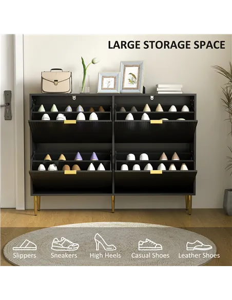 HOMCOM Narrow Shoe Cabinet with 4 Flip Drawers - Black