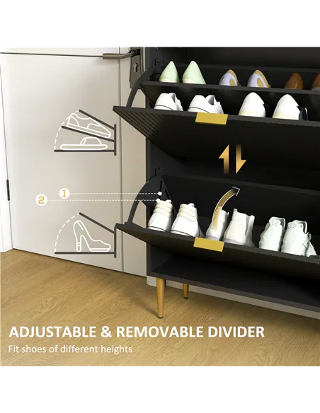 HOMCOM Narrow Shoe Cabinet with 4 Flip Drawers - Black