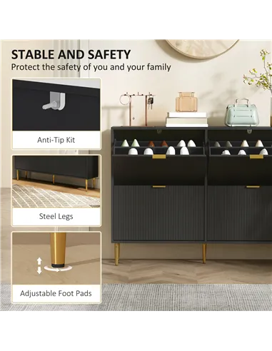 HOMCOM Narrow Shoe Cabinet with 4 Flip Drawers - Black