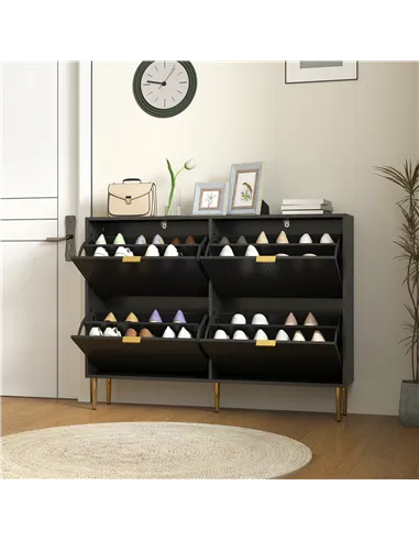 HOMCOM Narrow Shoe Cabinet with 4 Flip Drawers - Black