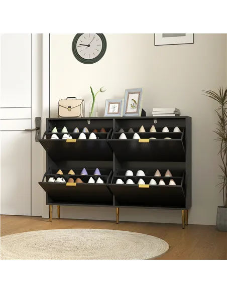 HOMCOM Narrow Shoe Cabinet with 4 Flip Drawers - Black