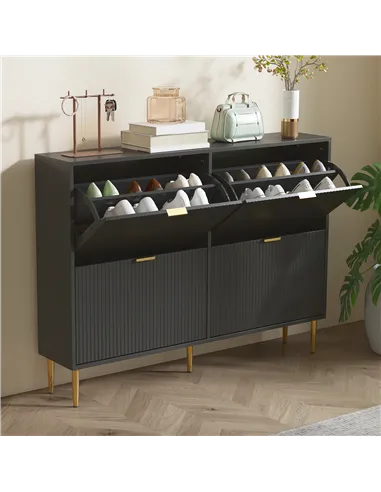 HOMCOM Narrow Shoe Cabinet with 4 Flip Drawers - Black