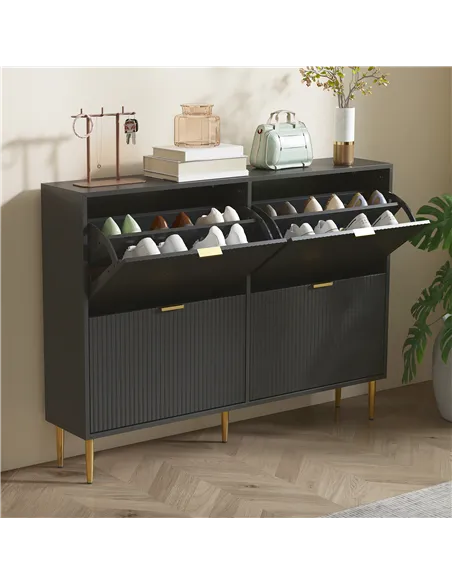 HOMCOM Narrow Shoe Cabinet with 4 Flip Drawers - Black