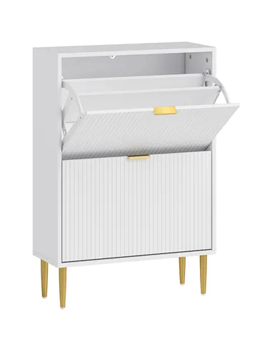 HOMCOM Narrow Shoe Cabinet with 2 Flip Drawers - White