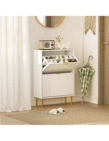HOMCOM Narrow Shoe Cabinet with 2 Flip Drawers - White