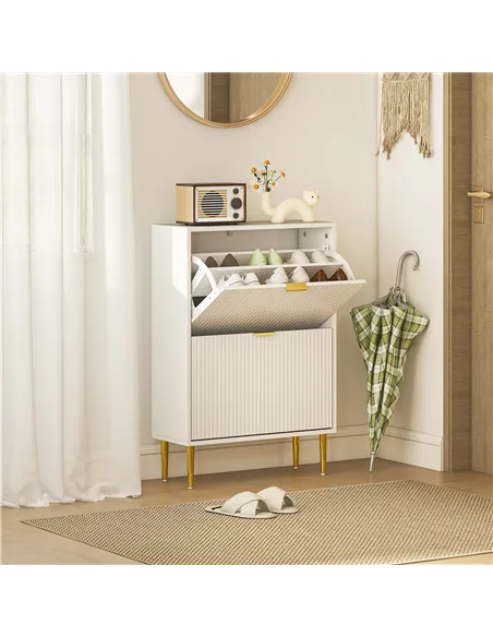 HOMCOM Narrow Shoe Cabinet with 2 Flip Drawers - White