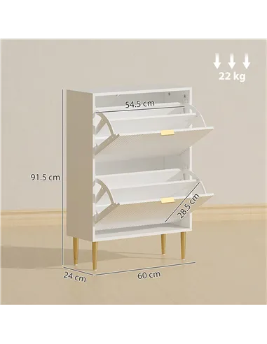 HOMCOM Narrow Shoe Cabinet with 2 Flip Drawers - White