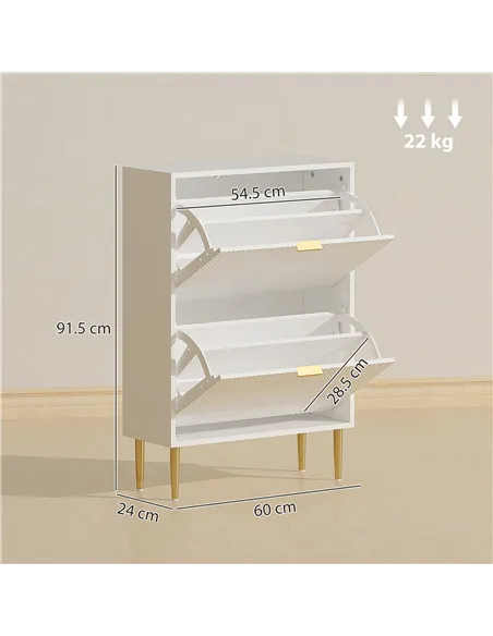 HOMCOM Narrow Shoe Cabinet with 2 Flip Drawers - White