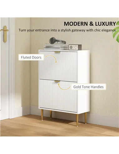 HOMCOM Narrow Shoe Cabinet with 2 Flip Drawers - White