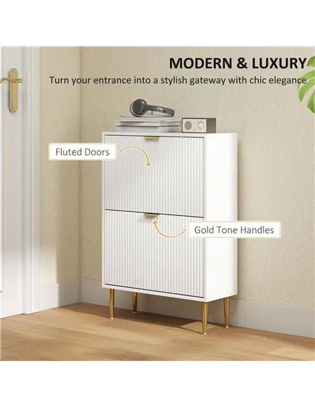 HOMCOM Narrow Shoe Cabinet with 2 Flip Drawers - White