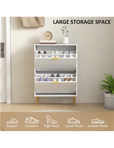 HOMCOM Narrow Shoe Cabinet with 2 Flip Drawers - White