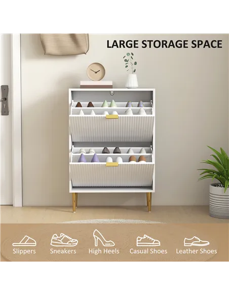 HOMCOM Narrow Shoe Cabinet with 2 Flip Drawers - White