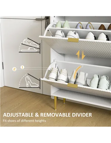 HOMCOM Narrow Shoe Cabinet with 2 Flip Drawers - White