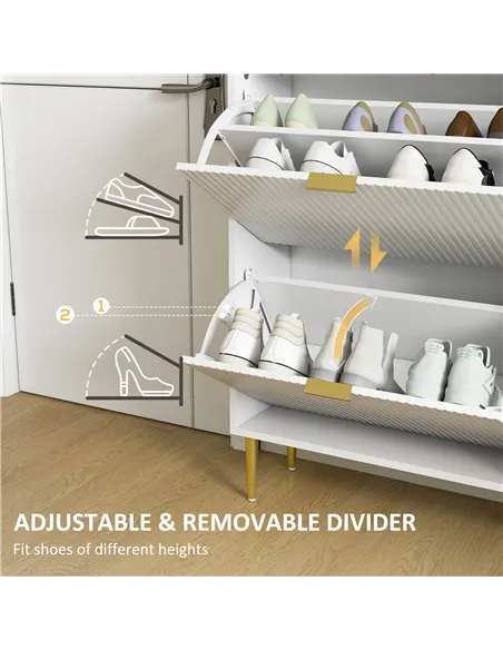 HOMCOM Narrow Shoe Cabinet with 2 Flip Drawers - White