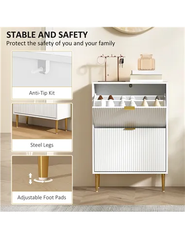 HOMCOM Narrow Shoe Cabinet with 2 Flip Drawers - White