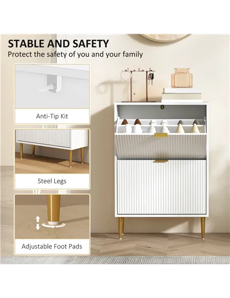HOMCOM Narrow Shoe Cabinet with 2 Flip Drawers - White