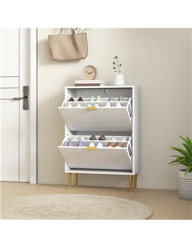 HOMCOM Narrow Shoe Cabinet with 2 Flip Drawers - White
