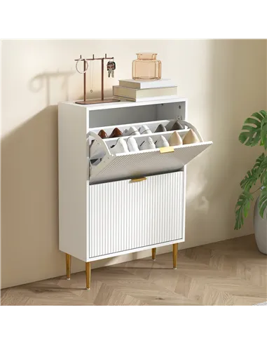 HOMCOM Narrow Shoe Cabinet with 2 Flip Drawers - White