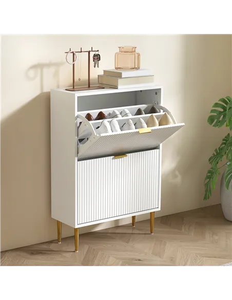 HOMCOM Narrow Shoe Cabinet with 2 Flip Drawers - White