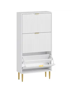 HOMCOM Narrow Shoe Cabinet with 3 Flip Drawers - White