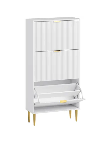 HOMCOM Narrow Shoe Cabinet with 3 Flip Drawers - White