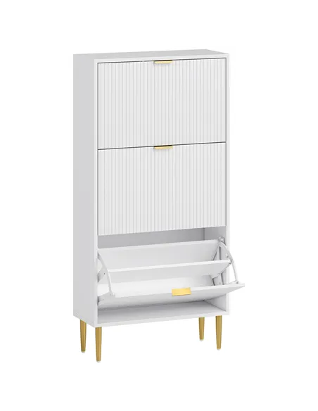 HOMCOM Narrow Shoe Cabinet with 3 Flip Drawers - White