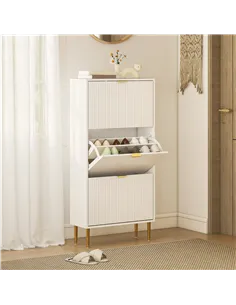 HOMCOM Narrow Shoe Cabinet with 3 Flip Drawers - White 2