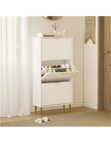 HOMCOM Narrow Shoe Cabinet with 3 Flip Drawers - White
