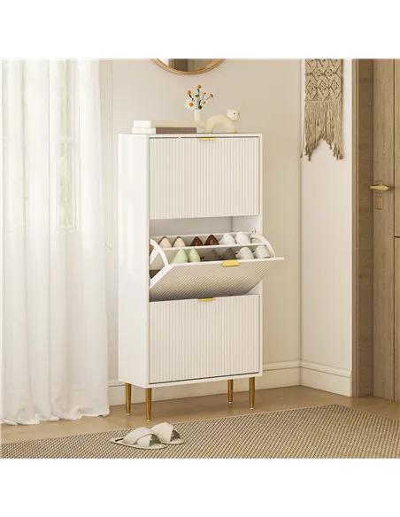 HOMCOM Narrow Shoe Cabinet with 3 Flip Drawers - White