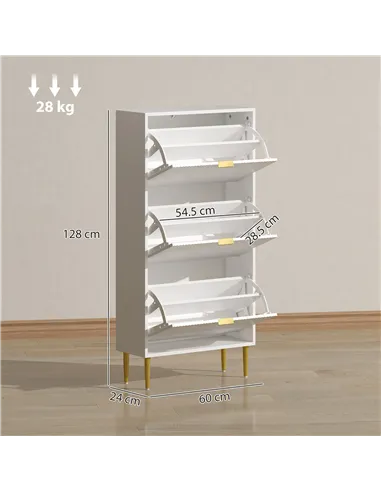HOMCOM Narrow Shoe Cabinet with 3 Flip Drawers - White