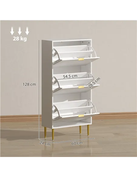 HOMCOM Narrow Shoe Cabinet with 3 Flip Drawers - White
